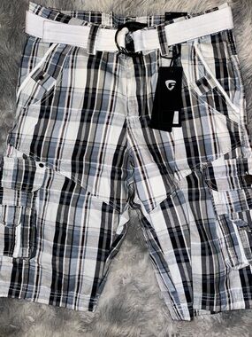 Fried Denim Men's Cargo Shorts - Plaid in White, Light Blue, Navy, Brown NWT